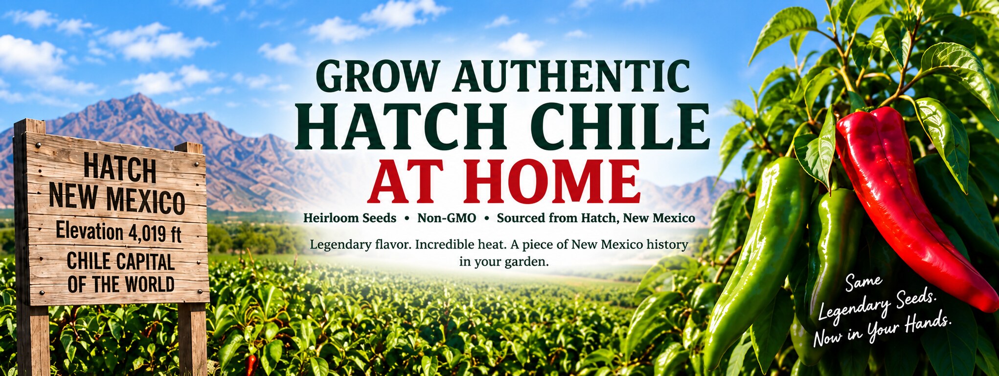 Grow authentic Hatch chile at home. Heirloom seeds, non-GMO, sourced from Hatch, New Mexico.